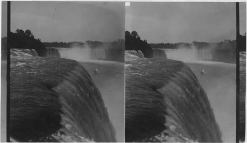 American Falls and Horseshoe Falls in distance from Prospect Point. Niagara. New York