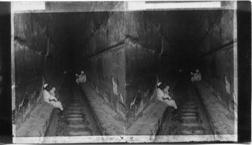 Looking down Passage within the Great Pyramid. Egypt. According to letter 1/9/38 of J. F. Harland, at Chapel Hill, NC the burial chamber is on level with top of this gallery