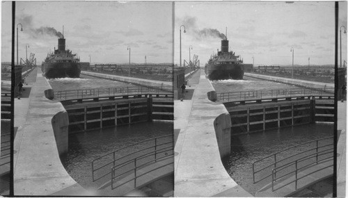 Boat going out of Sabin Locks into Lake Superior, bound for Duluth, S. Michigan