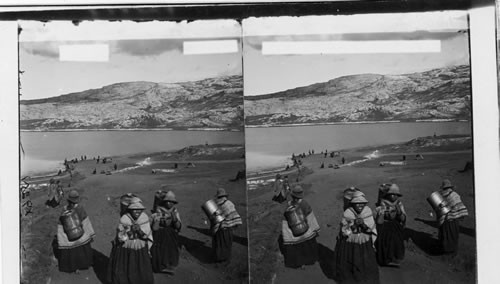 Square in the mining country, carrying water from Lake Paparcocha. Cerro de Pasco, Peru