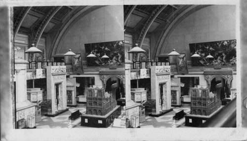 Interior of the New Metropolitan Museum showing Model of the Church of Notre Dame, Central Park, N.Y