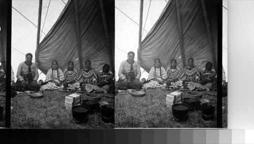 Interior of Medicine Lodge, Piegan Indian preparing for Sun Dance - 1910