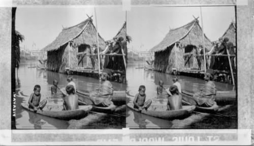 Group of young Visayan Penny Divers, Arrow Head Lake. Philippine Village, St. Louis World's Fair