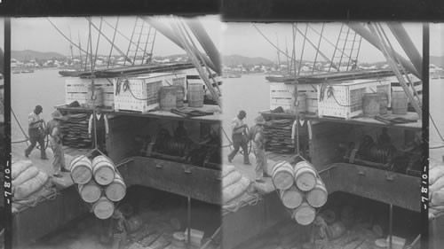 Unloading flour from the Korona, Frederiksted Harbor St. Croix, West Indies