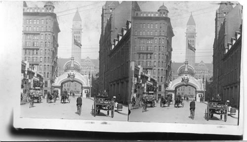 The I.O.F. Temple and Arch, and City Hall. Duke of York Reception, Toronto. Canada