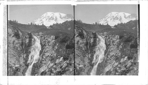 Upper Falls, Granite Canyon, Paradise Valley, Mt. Rainier in Distance. Washington