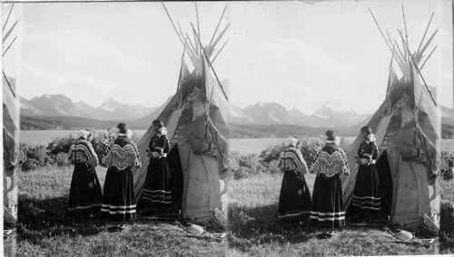 Blackfoot Indian Girls in Front of Teepee Glacier National Park. Montana