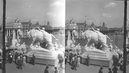 Magnificent Palace of Electricity, looking from Cascade Gardens. La. Pur. Expo., St. Louis, Missouri