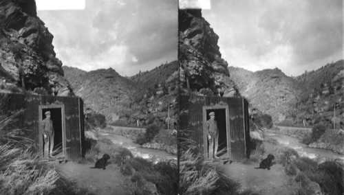 Cabin of a gold mine owner overlooking Clear Creek Canyon (E.N.E.). Colorado