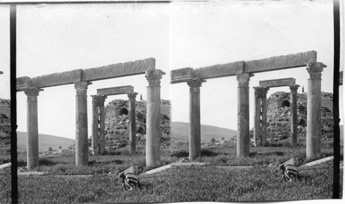 Colonnade in front of Theatre. Jerash. Palestine