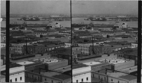 From tower of St. Patrick's Church, looking eastward to River Mississippi , toward the Crescent shape of river, New Orleans, La