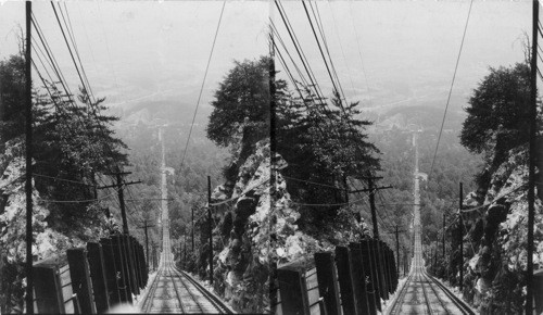 Traveling on Lookout Mt. Incline. Shows other car coming down. Chattanooga, Tenn