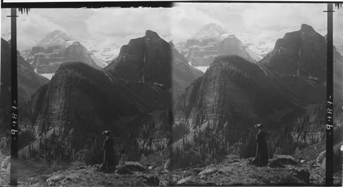 The "Beehive" , Lake Agnes and towering Mt. Lefroy (11,080 ft.) Rocky Mts., Alberta, Canada