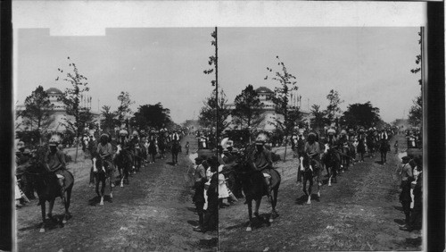 101 Ranch Wild West Parade, through the streets of Jamestown Exposition. Virginia