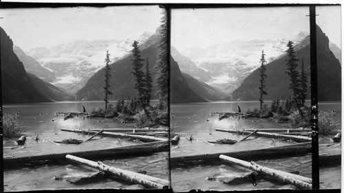 Lake Louise and the stupendous Glacier-clad Mt. Victoria (11,400 ft.) Rocky Mts. Alberta, Can