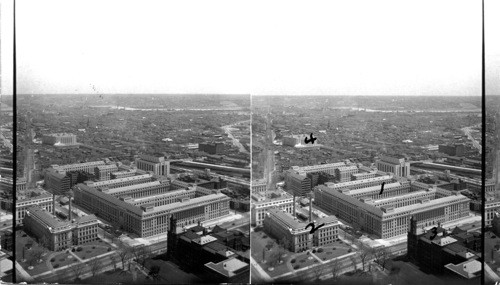 1. Dept. of Agriculture Extensible Bldg., 2. Rear Wing of Main Bldg., Dept. of Agriculture, 3. Old Bureau of Printing & Engraving, now used by the Treasury Dept. as office of Register of Treasury., 4. Federal Warehouse