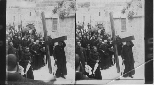 Devout Pilgrims Carrying a Great Cross Through Via Dolorosa, Jerusalem