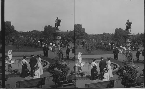 Public Gardens, Statue of Washington and Fountain. Boston, Mass