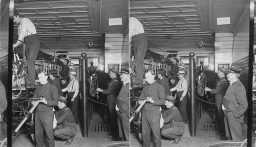 Firemen cleaning up for semi-annual inspection. N.Y. City