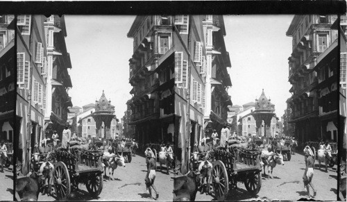 Street Scene Showing Public Fountain, Bombay, India