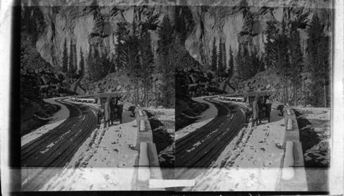 On the "Independence Pass Highway" at a point about 10 miles East of Aspen. Colo. looking North. Pitkin County. Be sure to trim high to show formation of mountain side taken with portrait film