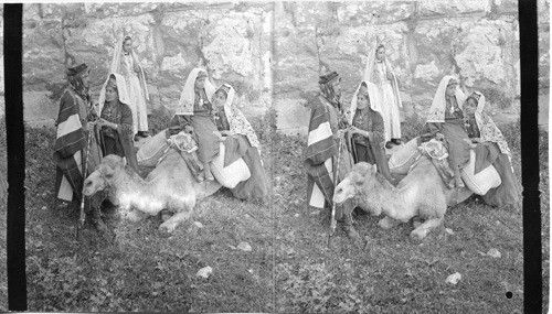 A party from Bethlehem by the walls of old Jerusalem, Palestine