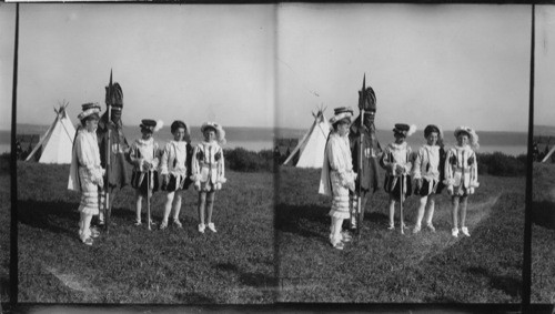 Indian Chief in group with pages of the Court of France. Quebec