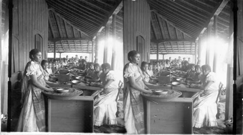 Bronzed colored maidens assorting coffee, Nicaragua. C.A