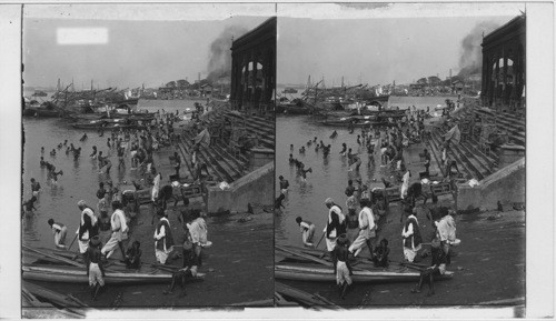 Bathing at a Ghat on the Ganges near Howrath Bridge, Calcutta Eastern India