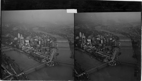 Pittsburgh and the Confluence of the Allegheny and Monongahela Rivers from the air