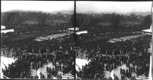 Great Crowds of people around the Inaugural stands - Pres. Roosevelt delivering his address