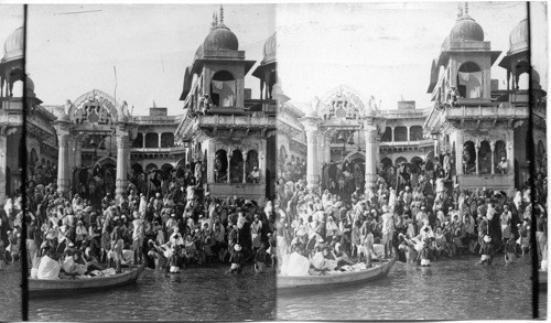 Hindu Pilgrims bathing in the Sacred River of Jumma Muttra India