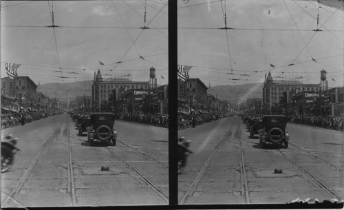 Looking Down State St. with State Dome in Distance During President Harding's Visit, Salt Lake City, Utah