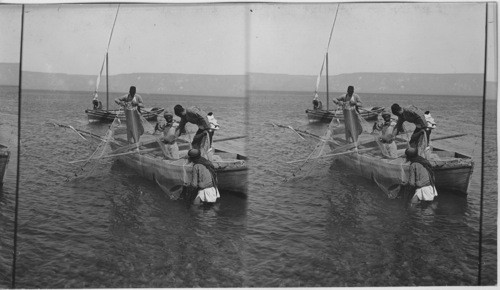 Fishing in the Sea of Galilee. Palestine