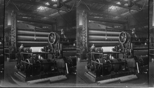 No. 1 paper machine, capacity 90 tons per day, shows gear side from dry end, Abitibi Power and Paper Co. Iroquois Falls, Ont