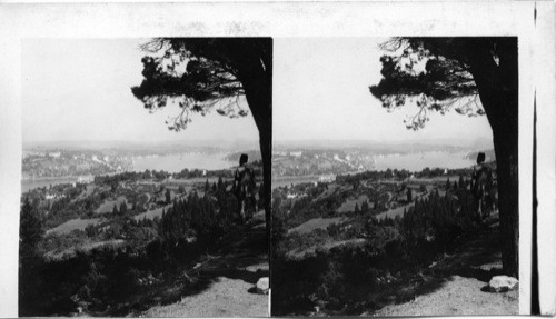 Narrowest part of Bosphorus (810 yds), north with Asia at right, Europe at left. Turkey