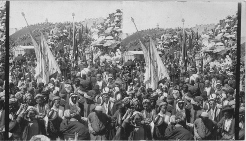 Pilgrims leaving Jerusalem and the Tomb of Moses, Palestine