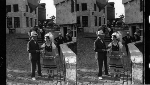 Burton Holmes and Flower Girl in Belgian Village, A Century of Progress, Chicago, 1933