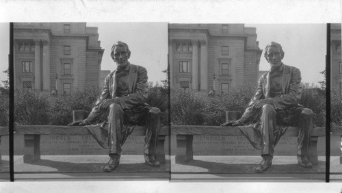 W. to Court House, Lincoln Post Memorial, presented to his comrades, of Lincoln Post #11 Department, N.J. G.A.R. by bequest of Amos Hoogland, Van Horne, Newark N.J. Borglum