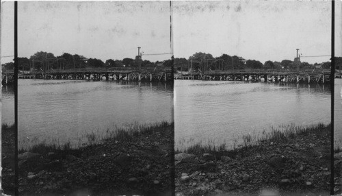 The first Pile Bridge ever built (in the world,) across York River, Me