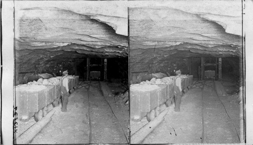 Taking Cars of Salt from Mine to Plant Above, Lyons, Kansas