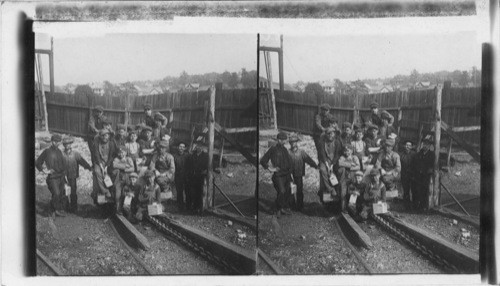 Miners and Breaker Boys ready for home after days work, Anthracite Mines. Scranton, Penn