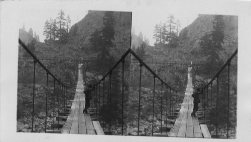 Suspension Bridge across the Wenatchee River, Big Flume in Distance, Leavenworth, Washington