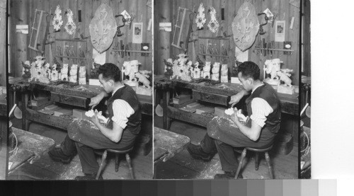 Swiss wood carver at work Muringen [Münsingen?], Switzerland