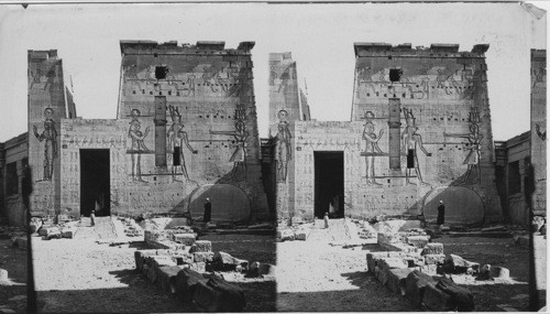 The Second Pylon of Temple of Isis with bas-reliefs of Colossal figures, Philae, Egypt