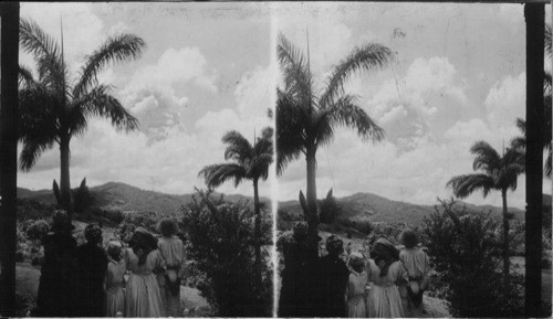 Natives Fascinated by the Fierce and Magnificent Sight of Volcanic Eruption, Gros Morne, Martinique. F.W.I