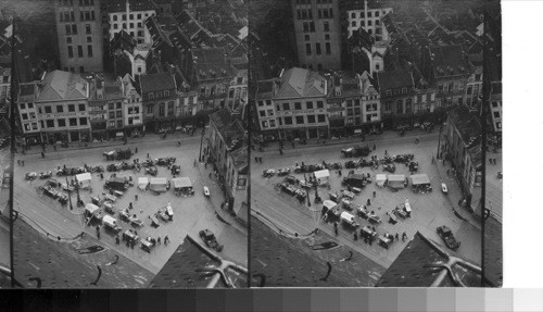Looking down from the tower of Notre Dame de la Chapelle on Brussels Street Market, Brussels. Belgium. June 1933, Service