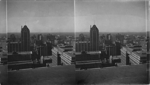 City of Dallas from roof of Baker Hotel looking west, corner of Commerce and Akard St., Dallas, Texas