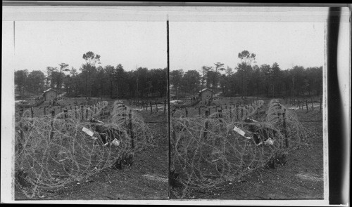 American camp scene. Latest forms of wire entanglement, Camp Dix. N.J