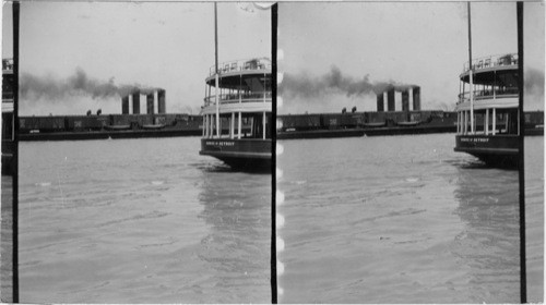 Looking North from Windsor, Canada to the Ferry which carries 21 R.R. Cars